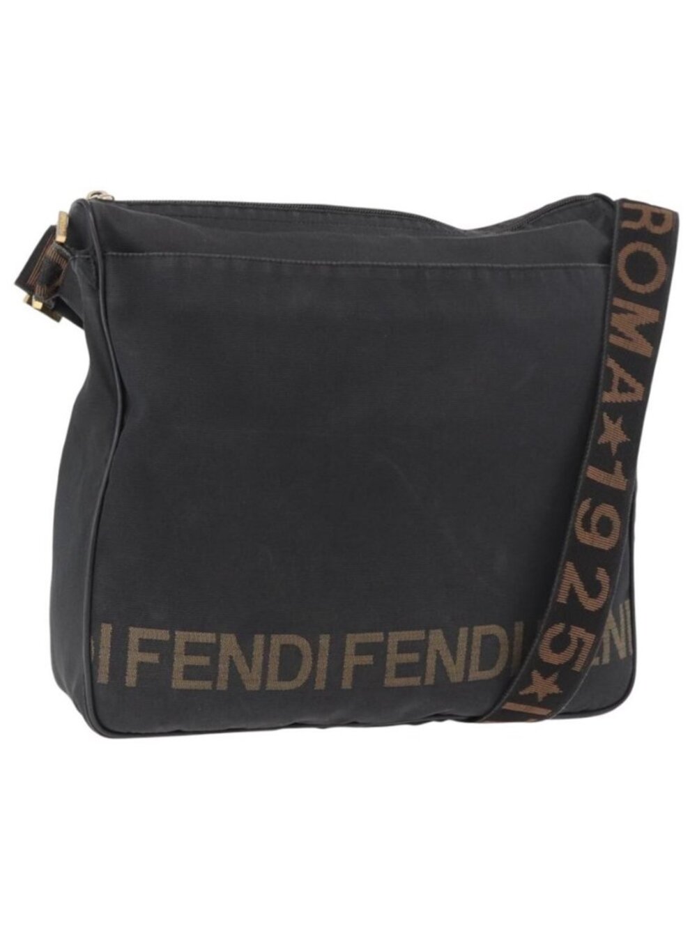 Authentic FENDI Shoulder Bag Canvas Black Gold